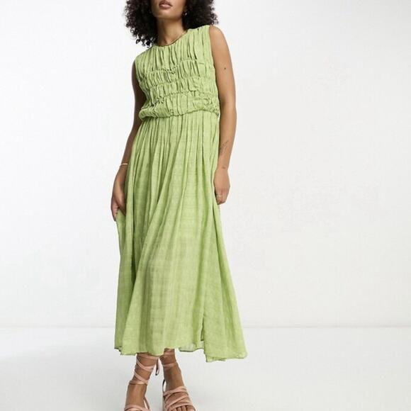 ASOS Design Gathered Textured High Low Midi Dress Women's Size 6 Pistachio Green - Picture 1 of 16